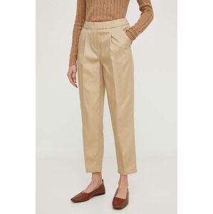 Kalhoty Sisley dámské, béžová barva, fason cargo, high waist