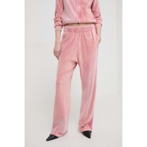 Velurové teplákové kalhoty Diesel růžová barva, high waist