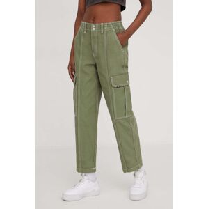 Kalhoty Vans dámské, zelená barva, jednoduché, high waist