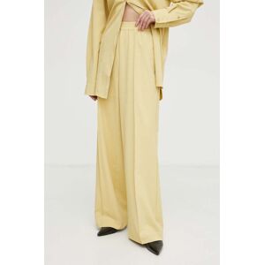 Kalhoty Gestuz dámské, žlutá barva, široké, high waist