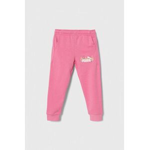 Dětské tepláky Puma ESS+ SUMMER CAMP Sweatpants TR růžová barva, s potiskem