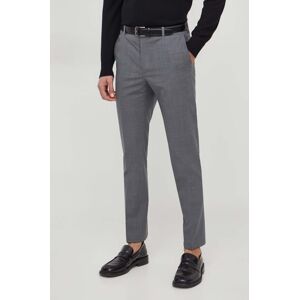 Vlněné kalhoty Calvin Klein šedá barva, jednoduché, K10K112936