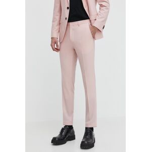 Kalhoty s příměsí vlny HUGO růžová barva, přiléhavé