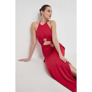 Šaty Bardot červená barva, maxi