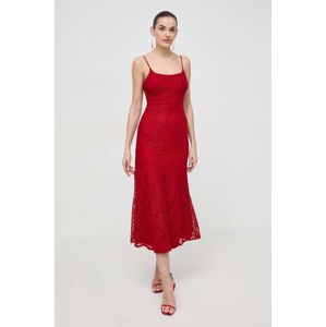 Šaty Bardot červená barva, maxi