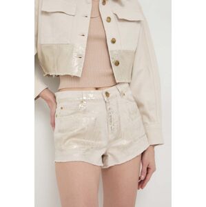 Džínové šortky Pinko dámské, béžová barva, vzorované, high waist, 102945.A1MR