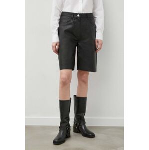 Kožené šortky Samsoe Samsoe SASHELLY dámské, černá barva, hladké, high waist, F24100039