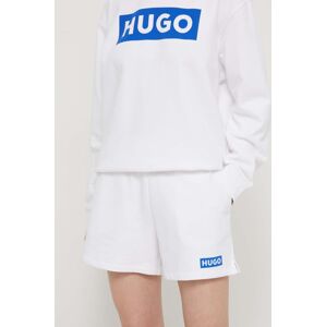 Bavlněné šortky Hugo Blue bílá barva, s potiskem, high waist