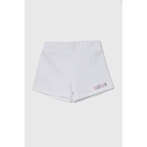 Dětské bavlněné šortky Guess bílá barva, s aplikací
