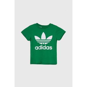 Dětské bavlněné tričko adidas Originals TREFOIL zelená barva, s potiskem