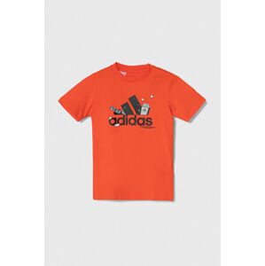 Dětské bavlněné tričko adidas oranžová barva, s potiskem