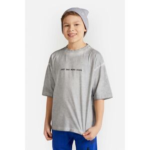 Dětské bavlněné tričko Coccodrillo šedá barva, s potiskem