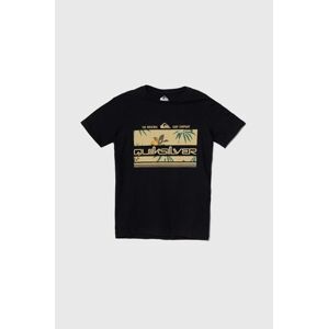 Dětské bavlněné tričko Quiksilver TROPICALRAINYTH černá barva, s potiskem
