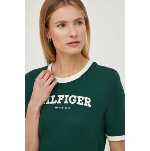 Bavlněné tričko Tommy Hilfiger zelená barva