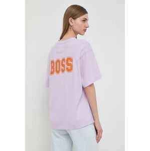 Bavlněné tričko Boss Orange fialová barva
