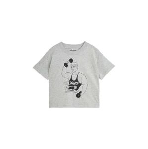 Dětské bavlněné tričko Mini Rodini Weight lifting šedá barva, s potiskem