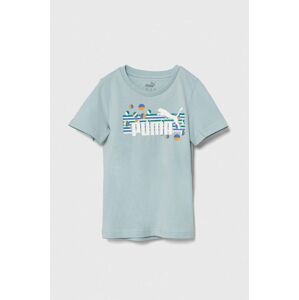 Dětské bavlněné tričko Puma ESS+ SUMMER CAMP Tee tyrkysová barva, s potiskem