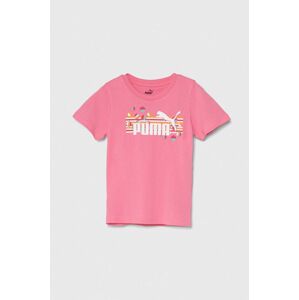 Dětské bavlněné tričko Puma ESS+ SUMMER CAMP Tee růžová barva, s potiskem
