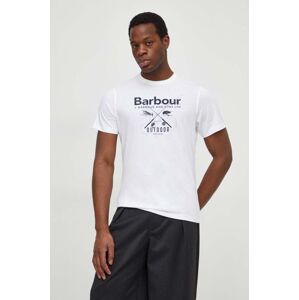Bavlněné tričko Barbour bílá barva, s potiskem