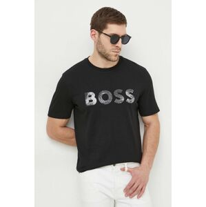 Bavlněné tričko Boss Orange černá barva, s potiskem