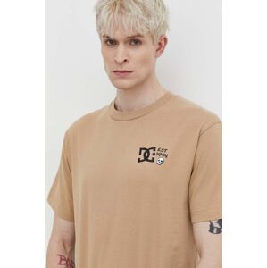Bavlněné tričko DC béžová barva, s potiskem