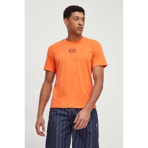 Bavlněné tričko EA7 Emporio Armani oranžová barva