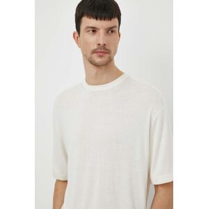 Tričko s příměsí hedvábí Calvin Klein béžová barva