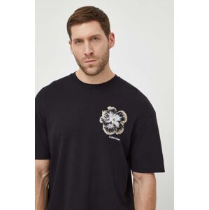Bavlněné tričko Calvin Klein černá barva, s aplikací
