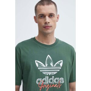Bavlněné tričko adidas Originals zelená barva, s potiskem, IS0228