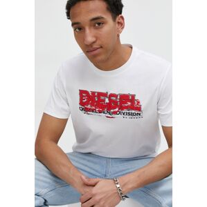 Bavlněné tričko Diesel bílá barva, s potiskem