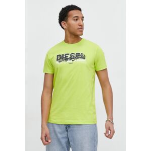 Bavlněné tričko Diesel zelená barva, s potiskem
