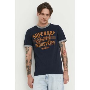 Bavlněné tričko Superdry tmavomodrá barva, s potiskem