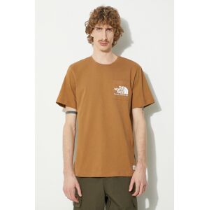 Bavlněné tričko The North Face M Berkeley California Pocket S/S Tee hnědá barva, s potiskem, NF0A87U21731