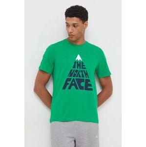 Bavlněné tričko The North Face zelená barva, s potiskem