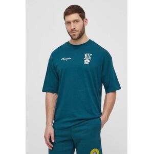 Bavlněné tričko Champion zelená barva, s potiskem, 219855
