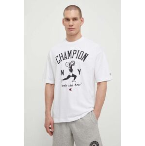 Bavlněné tričko Champion bílá barva, s potiskem, 219856