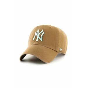 Bavlněná baseballová čepice 47brand MLB New York Yankees béžová barva, s aplikací