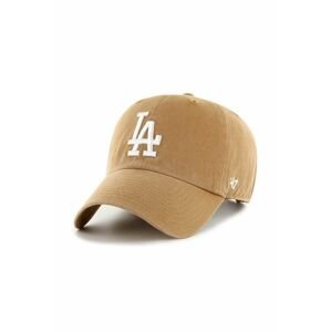 Bavlněná baseballová čepice 47brand MLB Los Angeles Dodgers béžová barva, s aplikací