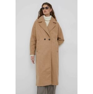 Kabát Vero Moda dámský, béžová barva, přechodný, dvouřadový