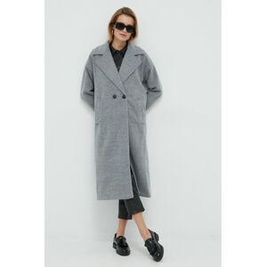 Kabát Vero Moda dámský, šedá barva, přechodný, dvouřadový