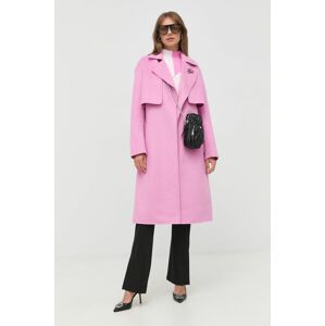 Vlněný kabát Karl Lagerfeld růžová barva, přechodný