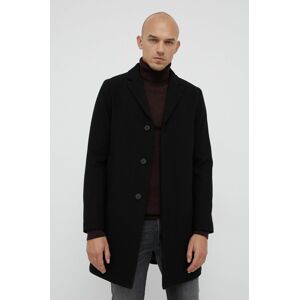 Vlněný kabát Selected Homme černá barva, přechodný