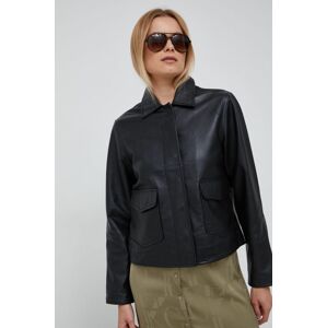 Kožená bunda Selected Femme dámská, černá barva, přechodná
