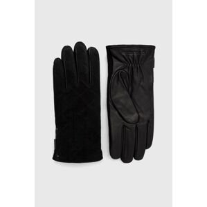 Kožené rukavice Strellson pánské, černá barva