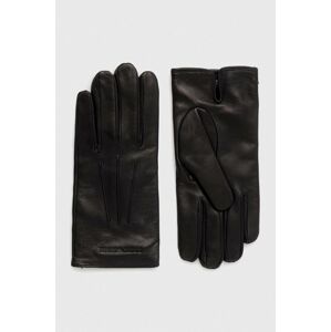 Kožené rukavice Emporio Armani pánské, černá barva