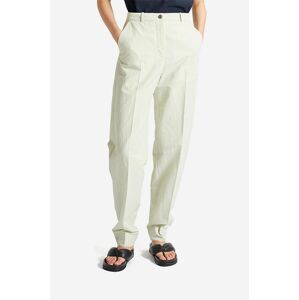 Kalhoty s příměsí lnu Wood Wood Courtney Mini Stripe Trousers zelená barva, high waist, 12211600.5291-PASTELG