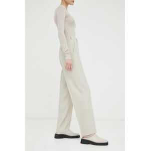 Vlněné kalhoty American Vintage béžová barva, jednoduché, high waist