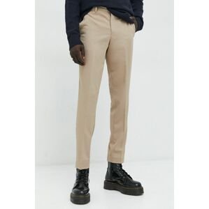 Kalhoty Premium by Jack&Jones pánské, béžová barva, přiléhavé