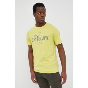 Bavlněné tričko s.Oliver žlutá barva, s potiskem