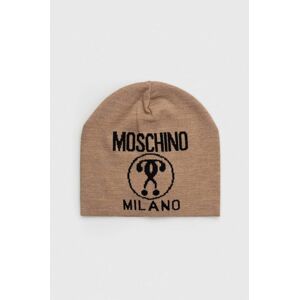 Vlněný klobouk Moschino béžová barva